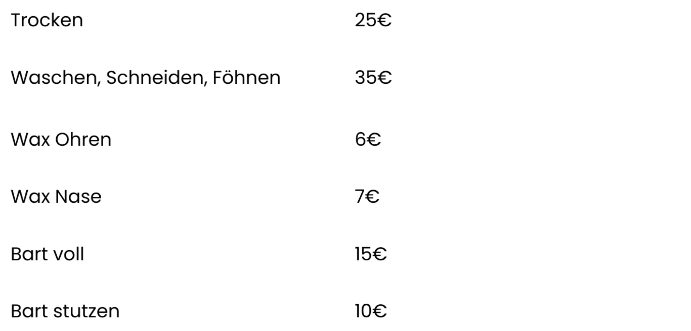 Friseur Preislisten für Männer